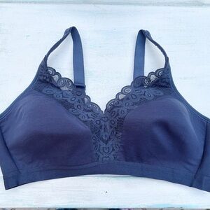 Cacique Lane Bryant Bra Blue Lace Unlined Full Coverage No Wire Size 44D
